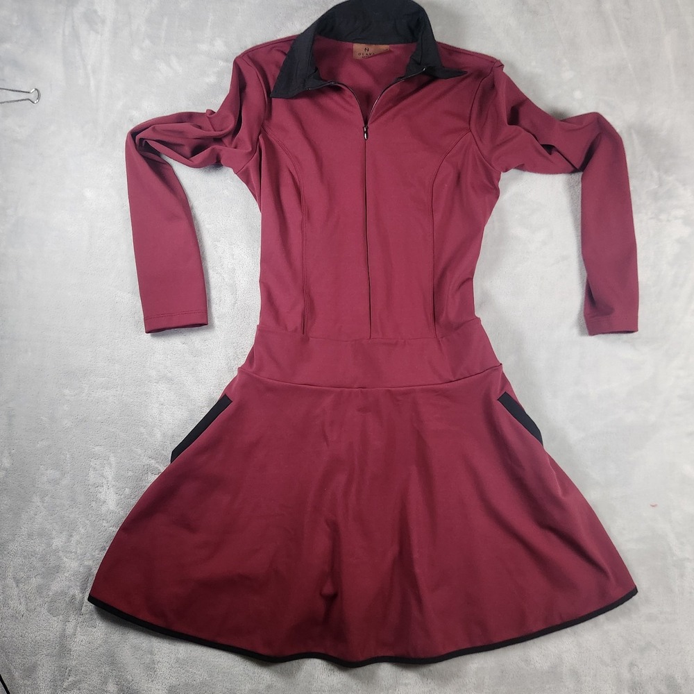 Olaya Sport Maroon Maroon/Black Long Sleeve Zip Front Athleisure Golf Dress